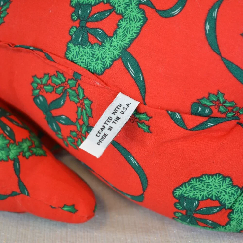 Large red green Christmas Holiday stuffed decor plush cat Handmade Kitty pillow